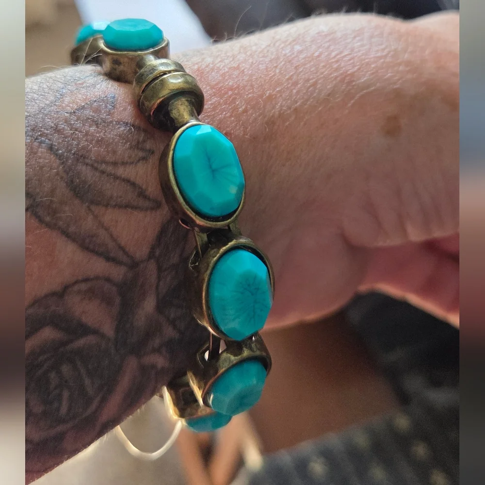 Chico’s Turquoise & Brass Cuff Bracelet – Magnetic Closure, NWT - Picture 4 of 5